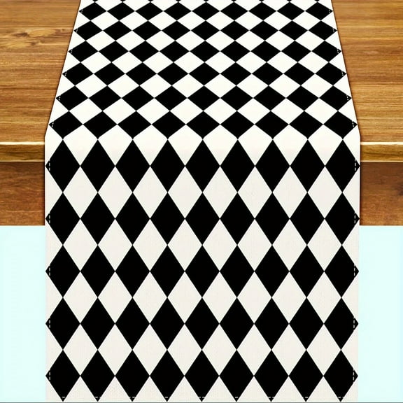 Black and White Diamond Pattern Table Runner, Geometric Design, Modern Home Decor，13*72in
