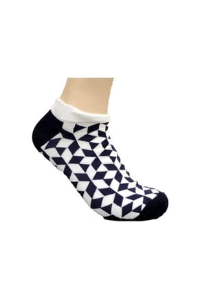 Black and White Diamond Patterned Ankle Socks (Adult Large - Men's Shoe Sizes 8-12)