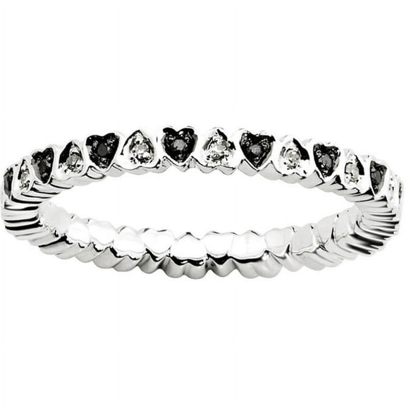 Black and White Diamond Sterling Silver Hearts Ring