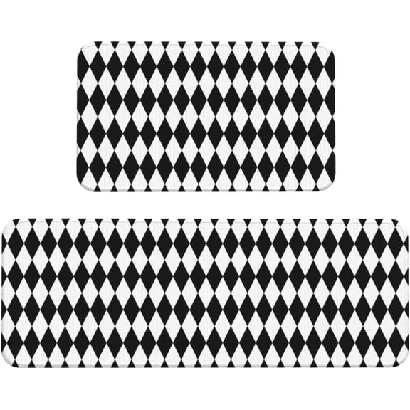 Black and White Diamonds Kitchen Mat 2PCS Kitchen Rugs, Cushioned Anti Fatigue Non Skid Waterproof Floor Mats for Home,Office,Sink,Laundry,Desk