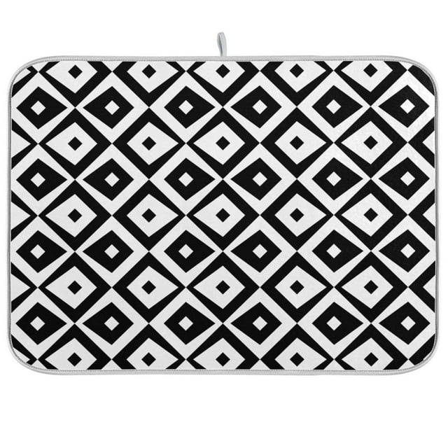 Black and White Dish Drying Mat Microfiber Kitchen Mats Large Counter Absorbent Dish Pad Drainer Rack 18"x24"