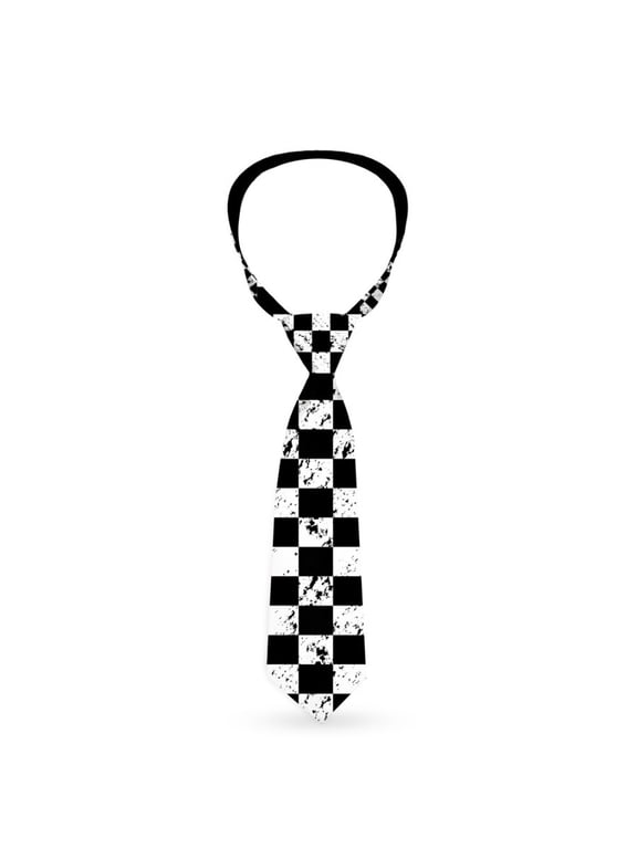 Black and White Distressed Checkers Checkered Pattern Neck Tie