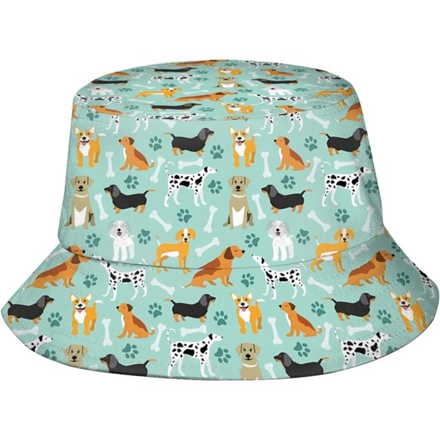 Black and White Dog Paw Bucket Hat Summer Fisherman Cap Travel Beach