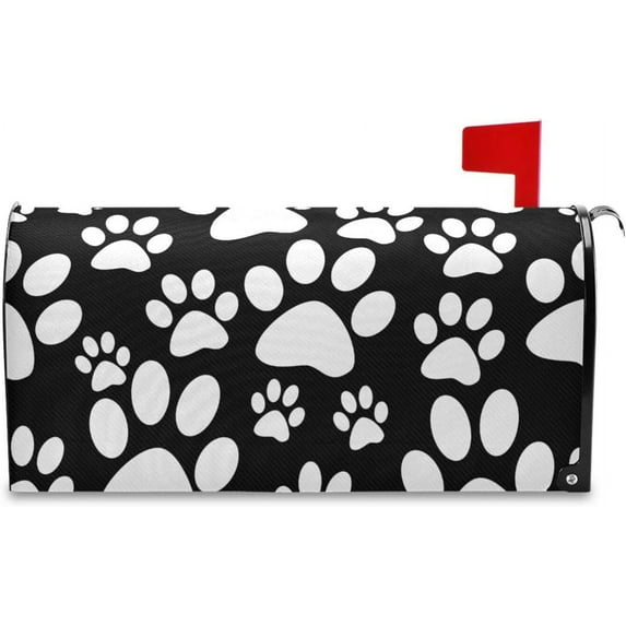 Black and White Dog Paw Prints Magnetic Mailbox Cover MailWraps Garden Yard Home Decor for Outside Oversized-25.4" x20.8"\u2026