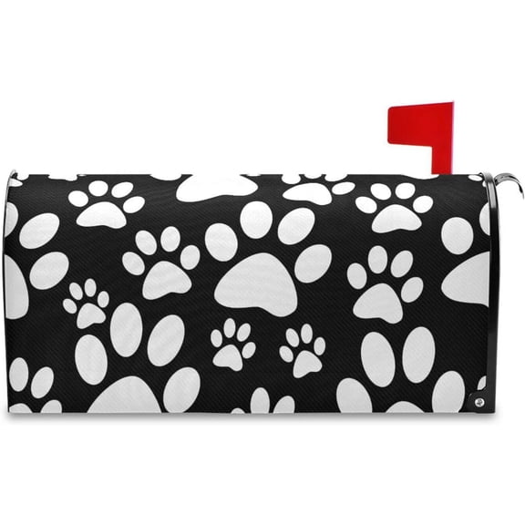 Black and White Dog Paw Prints Magnetic Mailbox Cover MailWraps Garden Yard Home Decor for Outside Oversized-25.4" x20.8"
