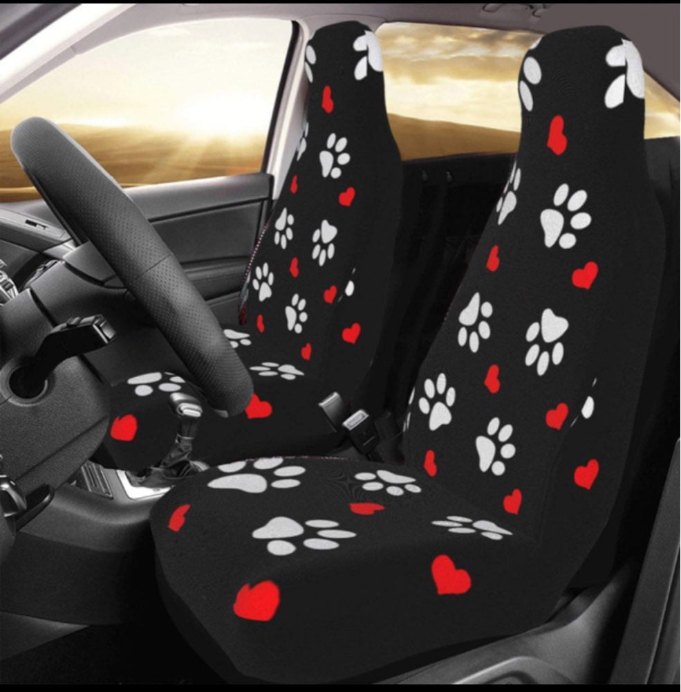 Black and White Dog Paws Car Seat Covers Universal Fit Seat