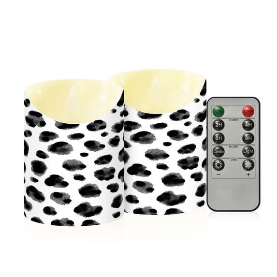 Black and White Dotted Pattern Flameless Candles 2 PCS with Remote Realistic Moving Flame LED Tapered Pillar Set for Home Decor