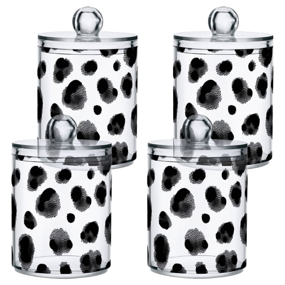 Black and White Dotted Pattern Plastic Storage Jar 4 Pack Clear Translucent Canisters Dustproof Lid