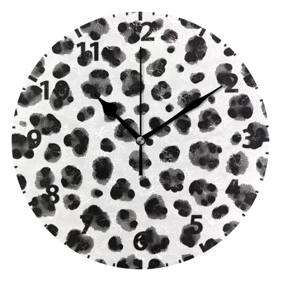 Black and White Dotted Pattern Wall Clock 10in Round Artistic Oil Painting Home Decor Desk Table Clock