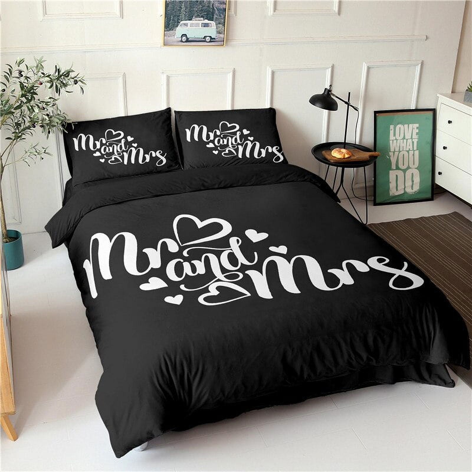 Black and White Duvet Cover /King/Full Size Mr and Mrs Bedding Set