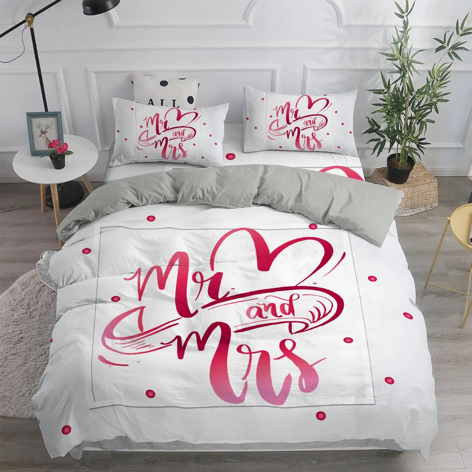 Black and White Duvet Cover Set King Full Mr and Mrs Romantic Bedding