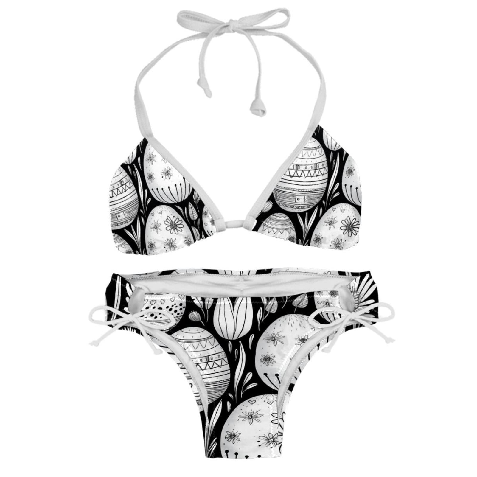 Black and White Easter Detachable Sponge Adjustable Strap Bikini Set ...