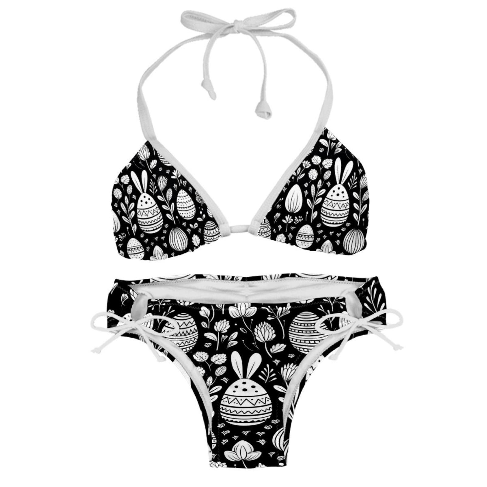 Black and White Easter Detachable Sponge Adjustable Strap Bikini Set