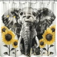 Black and White Elephant Shower Curtain with Yellow Sunflowers