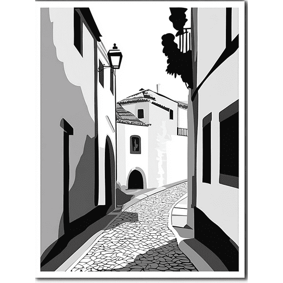 Black and White European Street Canvas Art Print Suitable for Living Room Bedroom Office Hallway and Kitchen Decoration.