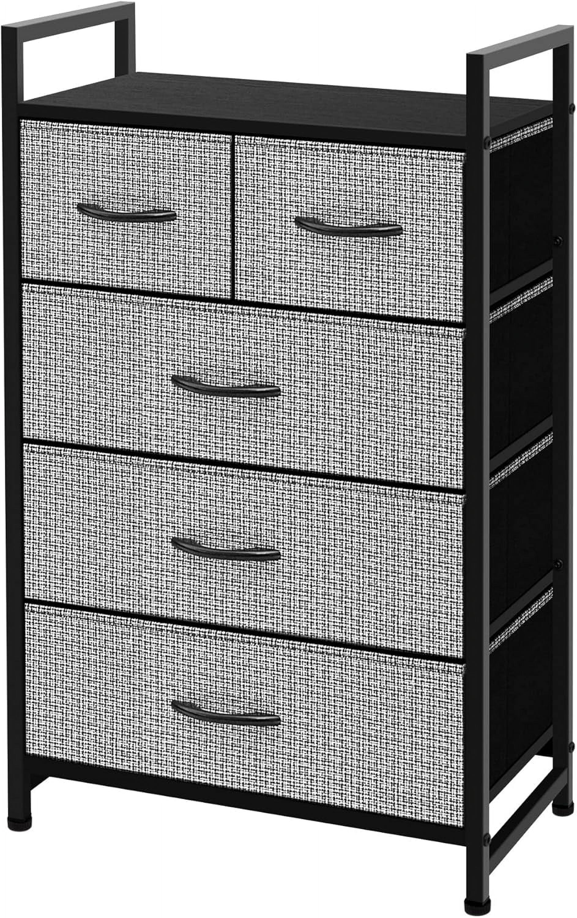 Black and White Fabric 5 Drawers Organizer Unit Easy Assembly Vertical ...