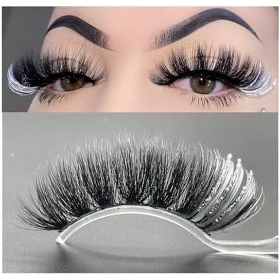 Black and White False Eyelashes with Glitter, 1 Pair Eye Lashes Strip for Women, Glitter Lashes Black Color Lash White