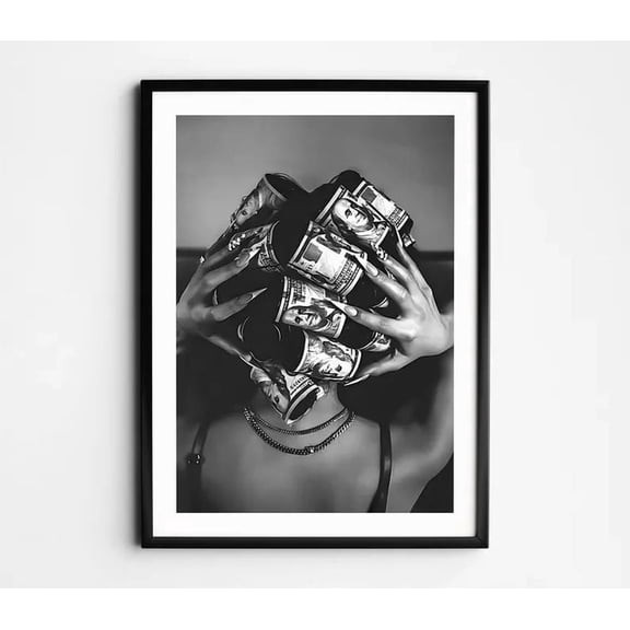 Black and White Feminist Poster, Money on the Head Poster Size 24''x36''-Gategoo