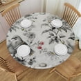 thumbnail image 1 of Black and White Fitted Round Tablecloth, Floral Pattern Inspired New Art, All Around Elastic, 1 of 8