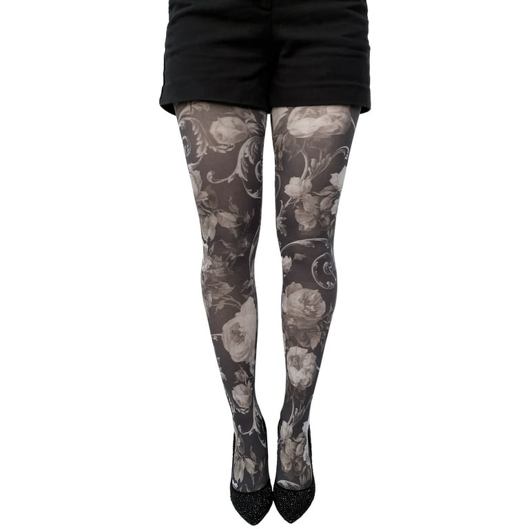 Black and White Floral Patterned Tights for All Women Malka Chic