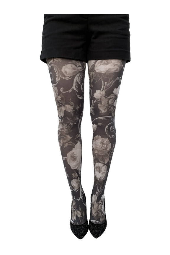 Black and White Floral Patterned Tights for All Women Malka Chic