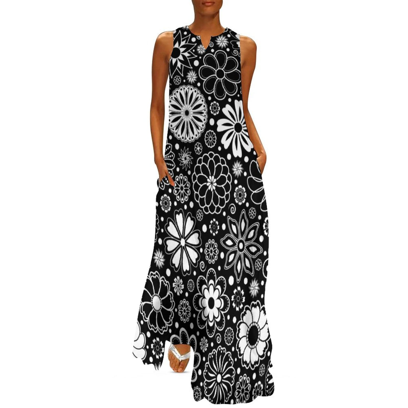 black and white flower prom dress Off The Shoulder Tulle Black Flower Print Prom Dress main image 1