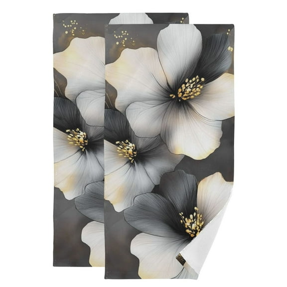 Black and White Flower Hand Towel Absorbent Bath Towels for Bathroom Sports Gym(28.3" X 14.4") Set of 2
