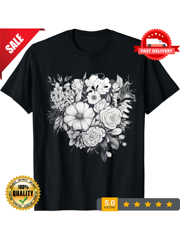 Black and White Flower T-shirt, Flowers Lover Shirt, , Women Gift Shirt, LIMITED EDITION-TH66200