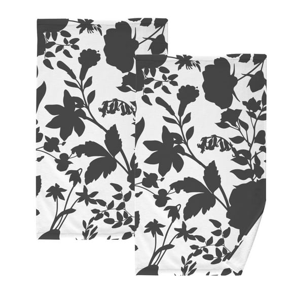 Black and White Flowers Bath Hand Towels 2 Pcs Absorbent Face Towel Soft Breathable Cotton Towel Set for Bathroom Kitchen Hotel Spa Decor