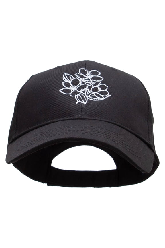 Black and White Flowers Embroidered Low Profile Structured Cap - Black OSFM