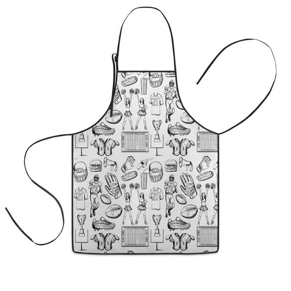 Black and White Football Elements Pattern Kids Aprons for Girls and Boys,Adjustable Neck Strap Toddler Aprons for Kids Cooking Baking