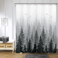 thumbnail image 1 of Black and White Forest Bathroom shower curtain Set Mountain Nature Tree Plant Black and Gray Waffle Fabric Bath Curtains Hotels, 72x72 inch, 1 of 6