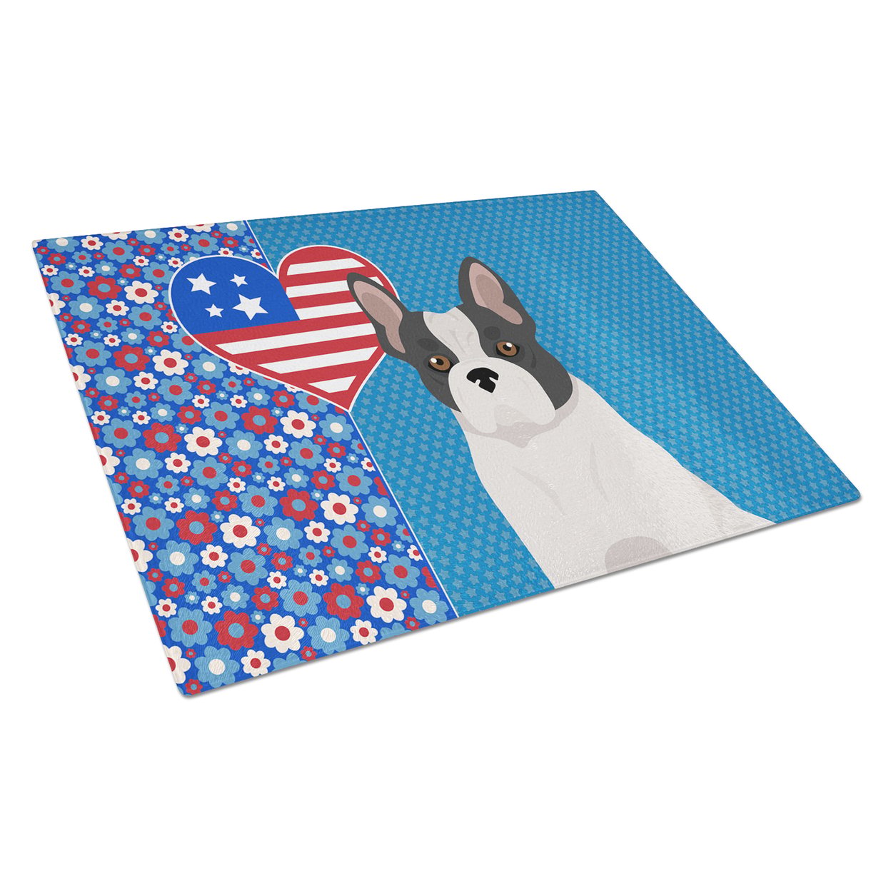 Black and White French Bulldog Glass Cutting Board Large 12 in x 15 in