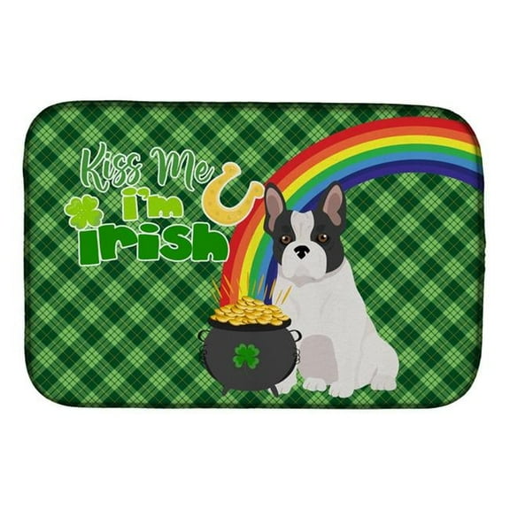 Black and White French Bulldog St. Patricks Day Dish Drying Mat