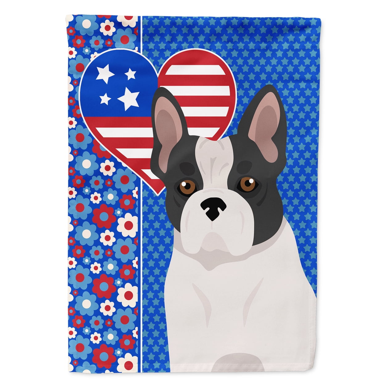 Black and White French Bulldog USA American Flag Canvas House Size