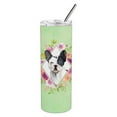 thumbnail image 1 of Black and White Frenchie Green Flowers Double Walled Stainless Steel 20 oz Skinny Tumbler, 1 of 4