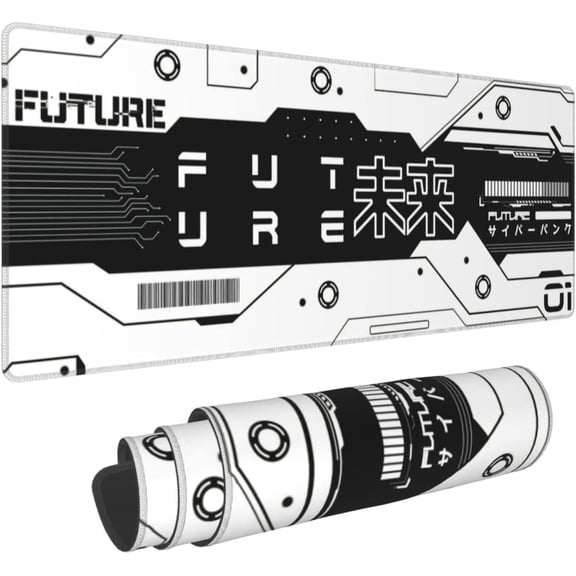 Black and White Future Gaming Mouse Pad XL, Large Non Slip Rubber Mousepad, Stitched Edges Desk Pad, Long Extended Mice Pad,31.5'' X 11.8''