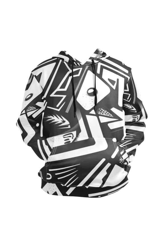 Black and White Geometric Graffiti Men’s Hoodies Sweatshirt Fleece Jackets Long Sleeve Sweatshirts