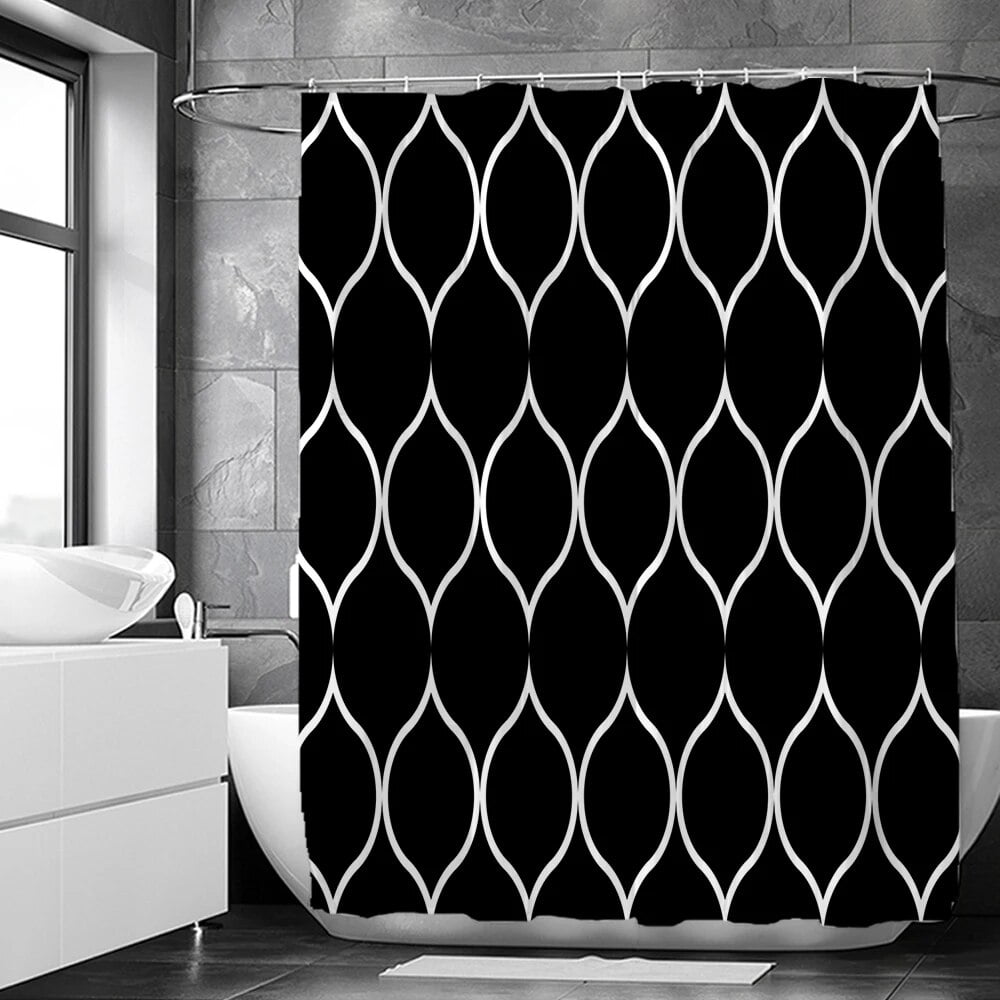Black and White Geometric Pattern Shower Curtains Waterproof Fabric ...