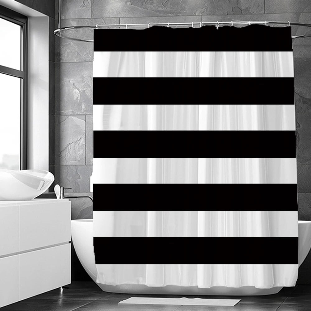 Black and White Geometric Pattern Shower Curtains Waterproof Fabric ...