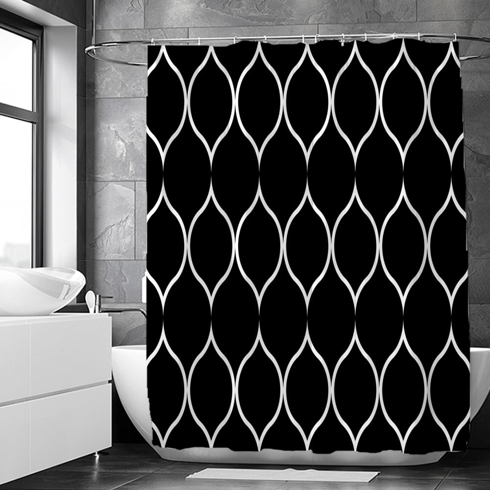 Black and White Geometric Pattern Shower Curtains Waterproof Fabric ...