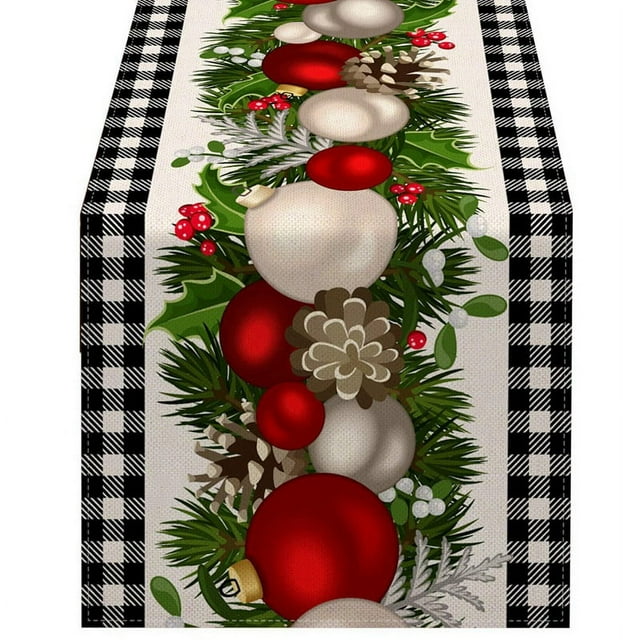 Black and White Gingham Christmas Table Runner Check Xmas Decoration