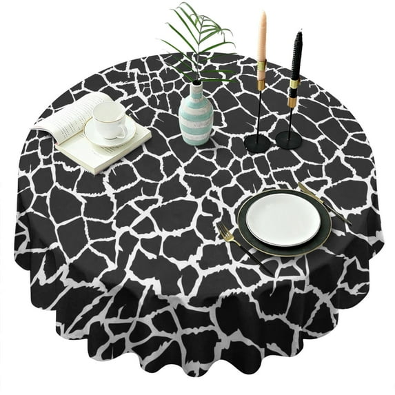 Black and White Giraffe Pattern Round Tablecloth 60"x60",Wrinkle Wipeable Table Cloth for Kitchen Dining Room Picnic Patio Party