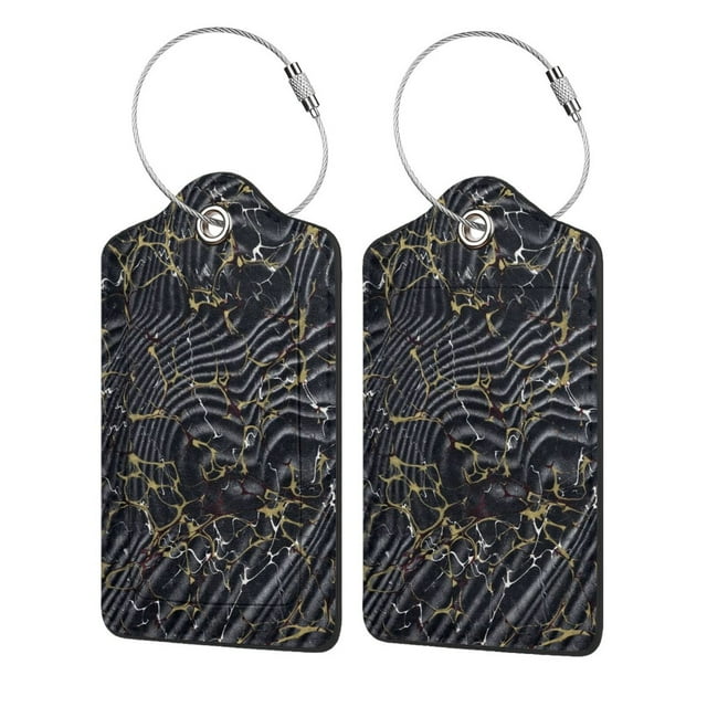 Black and White Gold Foil Marble Luggage Tags for Suitcase PU Privacy Cover ID Label Address Card 1 PC with Stainless Steel Loop