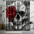 Black and White Gothic Rose Shower Curtain Red Flower Grey Background