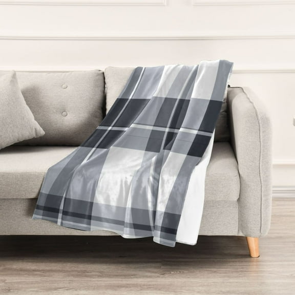 Black and White Grid Throw Blanket 60" x 90" Soft and Warm Blankets for Couch Sofa and Bed