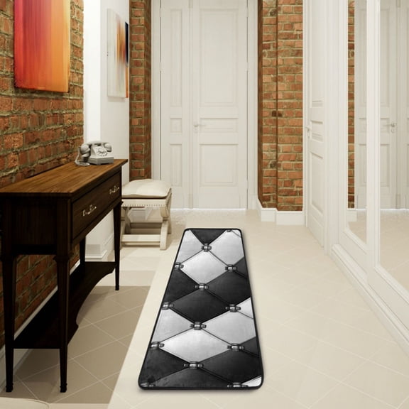 Black and White Grids Runner Rug Non Slip 7224 in Ares Rugs for Bedroom Bathroom Living Room