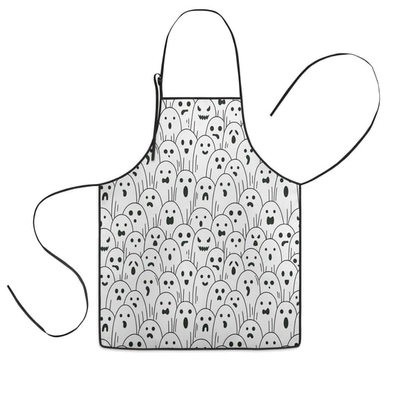 Black and White Halloween Ghosts Kids Aprons for Girls and Boys,Adjustable Neck Strap Toddler Aprons for Kids Cooking Baking,23.6"x19"