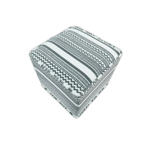 Black and White Handmade Block Printed cotton Pouf Ottoman, Footstool, Side table, Seat, Foot Rest, Living Room, Bedroom | TRD127