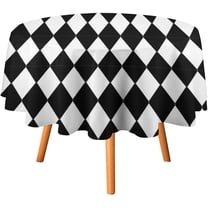 Black and White Harlequin Pattern Tablecloth 70inch Round Table Cover Washable Table Cloth for Kitchen Dinning Party Tabletop Modern Decoration